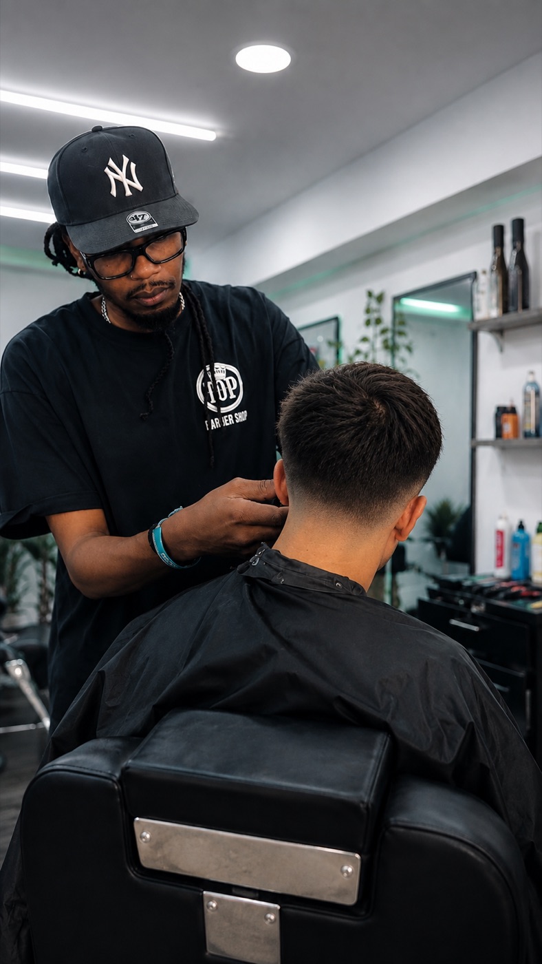 Fundador de Top Barber Shop cortando el pelo a un cliente
